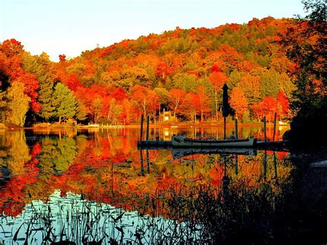 Lake Serenity Fall Red Colorful Autumn Falling Bonito Foliage