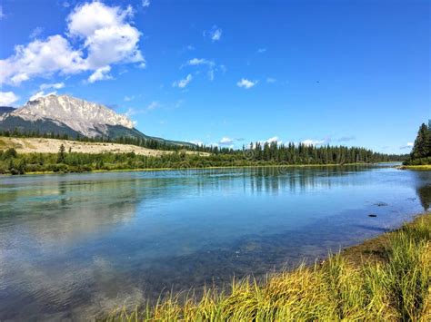 A View Of The Beautiful Bow River In Alberta Canada Stock Image