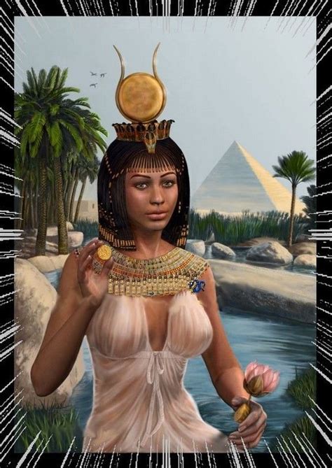 an egyptian woman holding a flower in front of her face and pyramids behind her