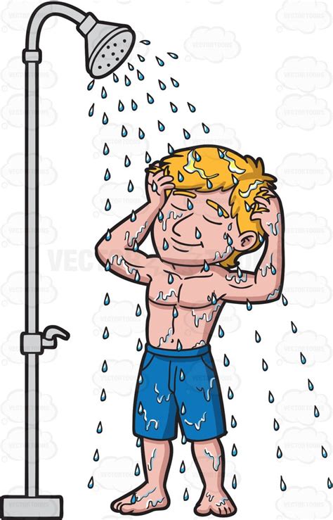A Man Scrubbing His Head In The Shower Cartoon Clipart