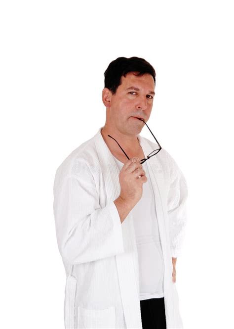 Tall Handsome Man In White Bathrobe Stock Photo Image Of Male