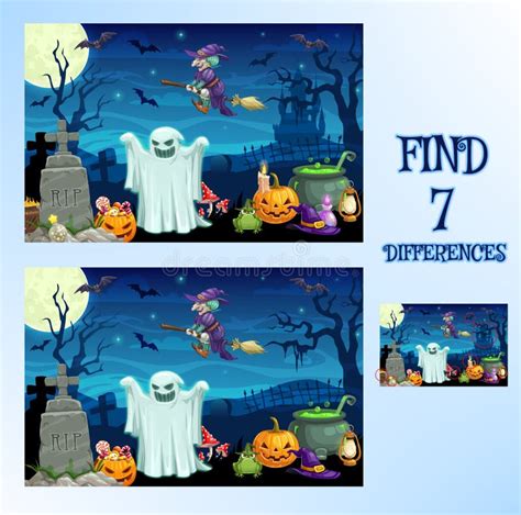 Trouver La Différence Halloween Dessin Animé Jeu Spot Puzzle