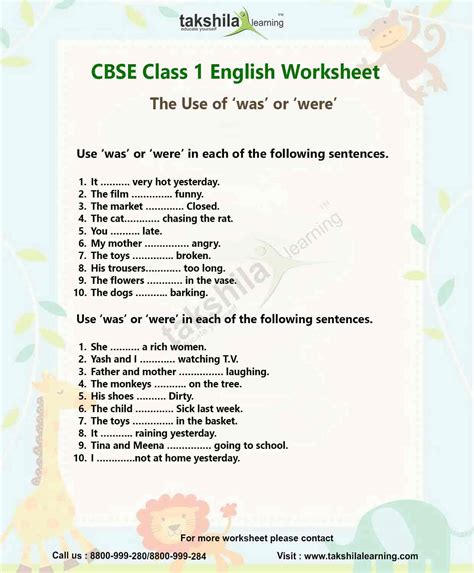 Class 1 english worksheets here you can find over 5 000 worksheets over 150 workbooks and a slew of online games organized by their common core codes focusing on math and english language arts in kindergarten through seventh notes 1 a grade of c or better is required in all core 2 0 courses. NCERT English Worksheet for Class 1 - The Use of 'was' or ...
