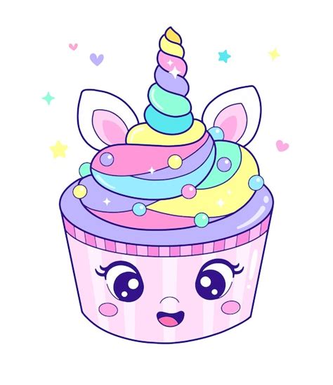 Premium Vector Cute Cartoon Unicorn Cupcake