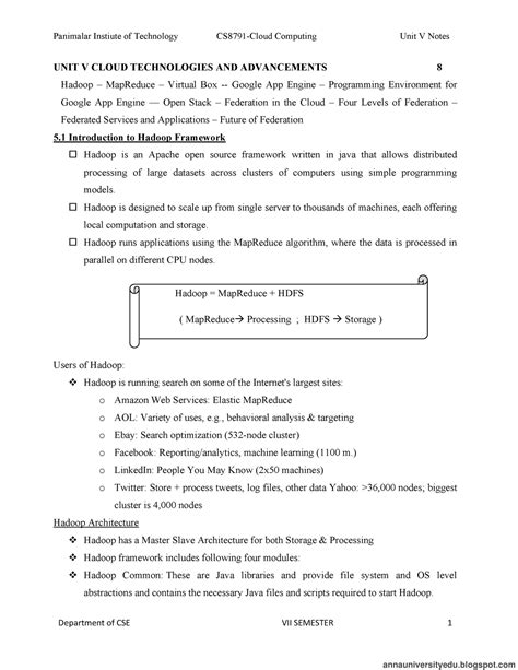 CS8791 Unit 5 Cloud Computing Notes Department Of CSE VII SEMESTER 1