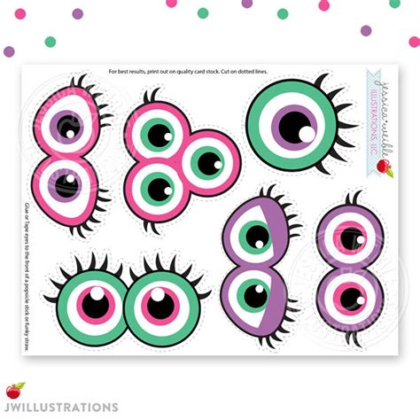 Girly Monster Eyes Cute Printable Birthday Party Favors Etsy