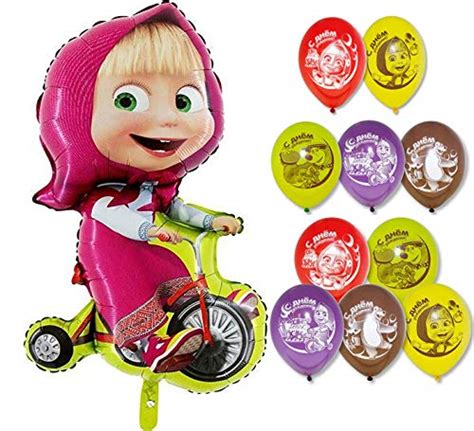 Masha And The Bear Foil 110 Pcs Colored Colorful Balloons Set For Birthday Happy Birthday