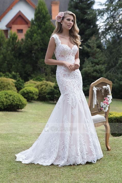 Sometimes, adding simple straps to a wedding gown can make all the difference for it being allowed at a church wedding. Mermaid Straps Sweetheart Open Back Lace Wedding Dresses ...
