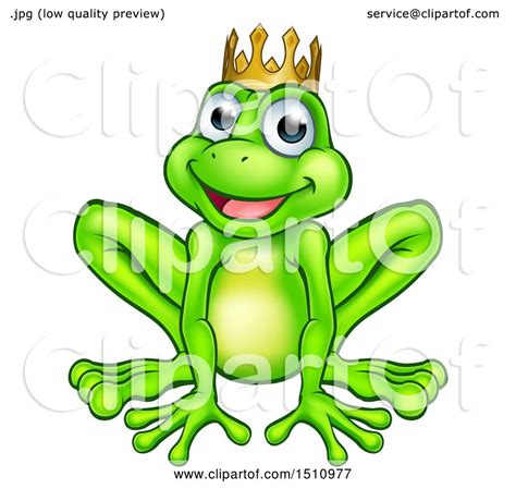 Clipart Of A Cartoon Happy Smiling Green Frog Prince Royalty Free