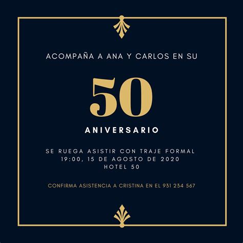 Plantillas De Invitaciones A 50 Aniversario Editables Canva