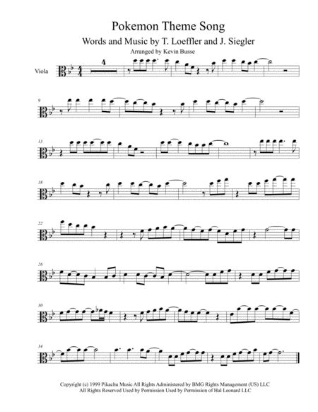 Pokemon Theme Song Viola Free Music Sheet