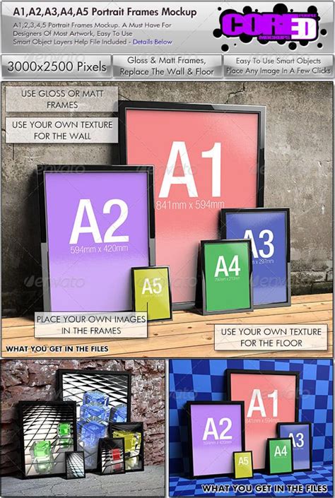 This is because regular viewing devices (laptops, tablets and smartphones) all have screens made up of individual pixels with red, green and blue lights making each pixel on the. A1, A2, A3, A4, A5, Portrait Frames Mockup | Frame mockups ...