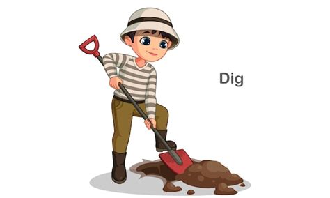 Premium Vector Cute Little Boy Digging Hole With Shovel Vector