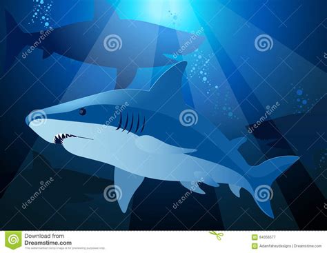 Shark Swimming Under The Sea With Sunlight Stock Vector Illustration