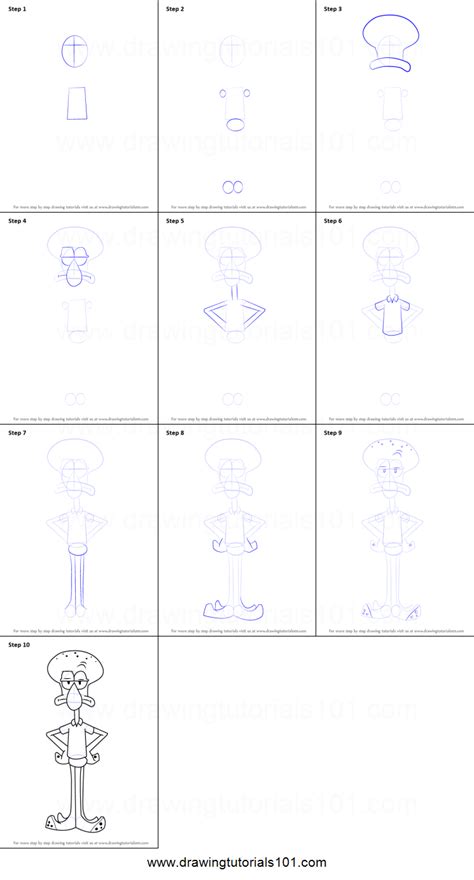 How To Draw Squidward From Spongebob Squarepants Printable Step By Step