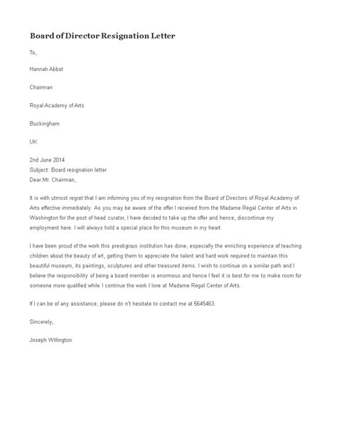 免费 Resignation Letter As Board Of Directors 样本文件在