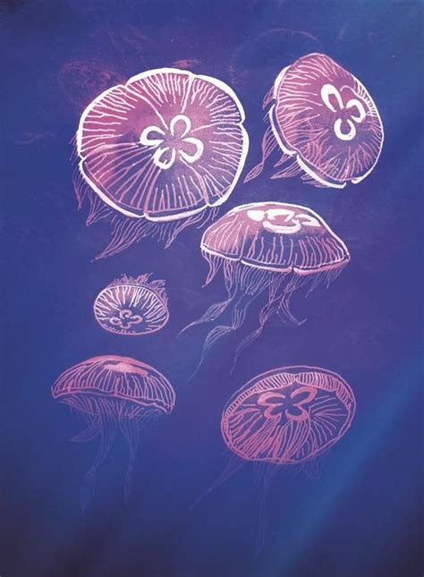 Moon Jelly Fish Deep Sea Jellyfish Giclee Print In Bright Etsy Uk