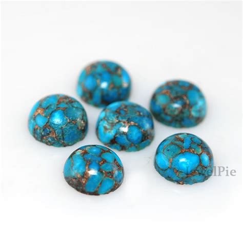 Copper Blue Turquoise Loose Gemstone Cabochon Round X Aaa Etsy