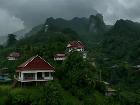 Premium Ai Image A Group Of Houses Sitting On Top Of A Lush Green