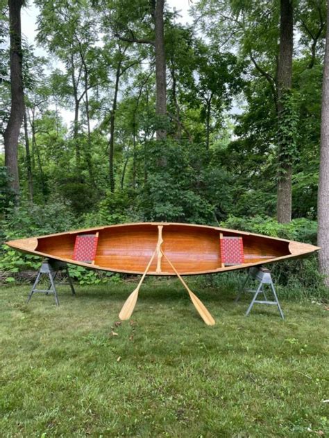 Cedar Wood Strip Canoe 16 Ft Handmade For Sale From United States
