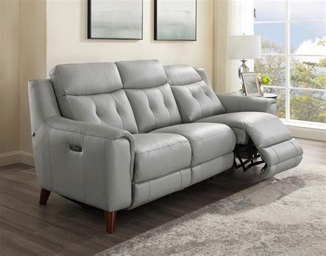 Buy Hydeline Torino Recliner Sofa Set 3 Pcs In Grey Top Grain Leather