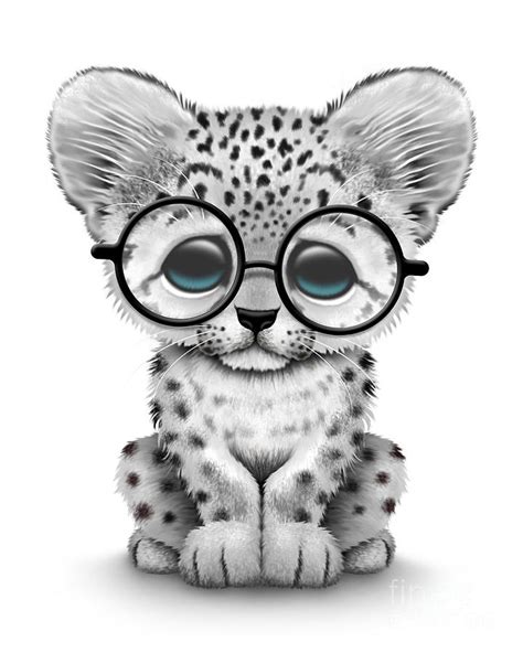 Cute Baby Snow Leopard Cub Wearing Glasses Digital Art By