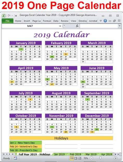 20 Best Excel Calendar 2019 Printable 2019 Calendar Excel Spreadsheet