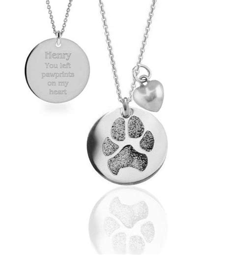 Your Pets Actual Paw Print Pendant Necklace With Puffed Etsy Paw