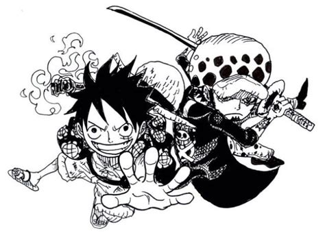 An Ink Drawing Of One Piece And Another Character Flying Through The