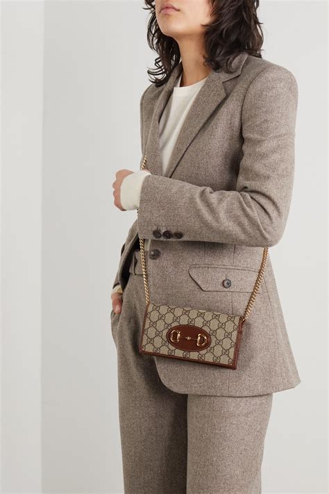Brown 1955 Horsebit Textured Leather Trimmed Printed Coated Canvas