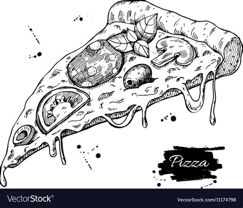 Pizza Slice Drawing Hand Drawn Royalty Free Vector Image