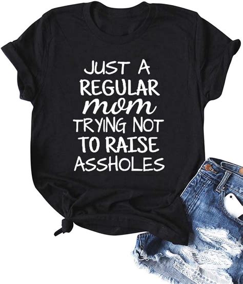 Zyx Just A Regular Mom Trying Not To Raise Assholes Letter Print Tops