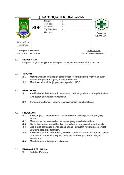 Docx Sop Jika Terjadi Kebakaran Dokumentips