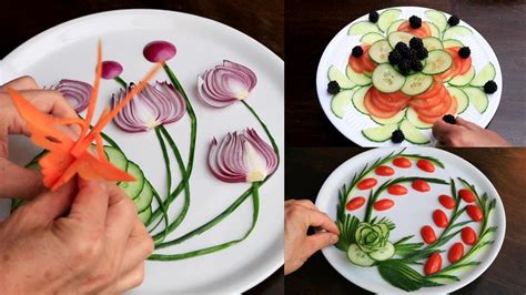 3 Vegetable Plate Food Decoration Vegetable Cutting Garnish Youtube