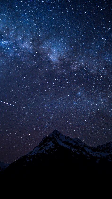 Download Wallpaper 1440x2560 Starry Sky Night Mountains Nature Qhd