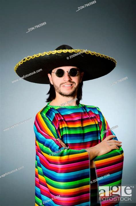 Funny Mexican Wearing Sombrero Hat Stock Photo Picture And Rights