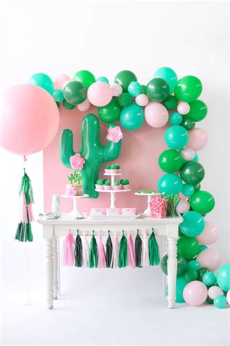 Home > 100% linen> light pink linen. Pink and green cactus birthday party dessert table ...