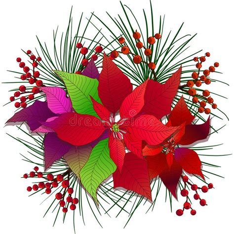 Christmas Flower Christmas Decorative Composition Of Pine Poinsettia