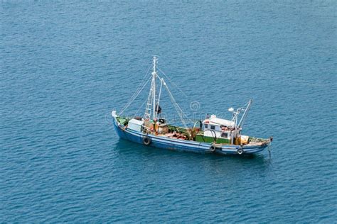 Traditional Mediterranean Fishing Boat Aerial View Stock Photo Image