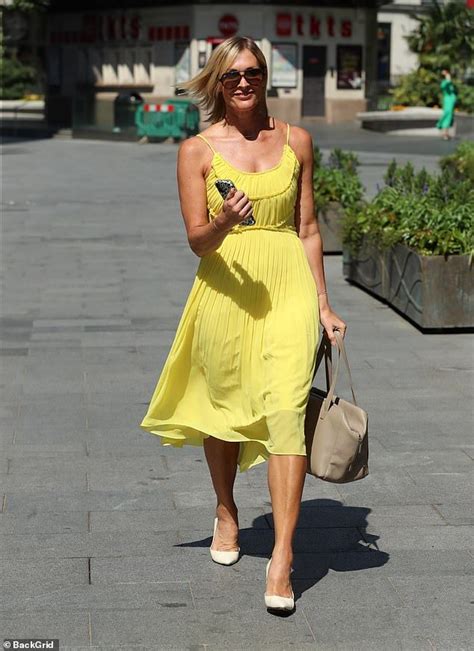 Jenni Falconer Embraces The Sunshine In A Yellow Dress And White Heels Yellow Dress Dresses