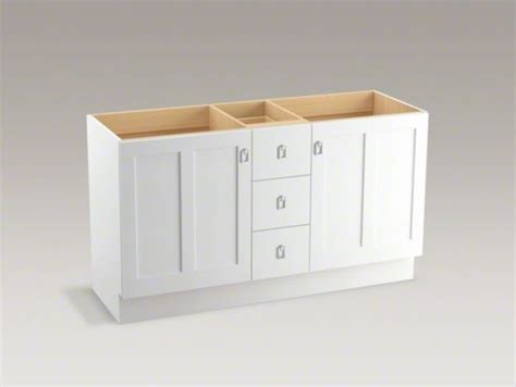Bathroom vanity with toe kick. KOHLER Poplin(TM) 60" vanity with toe kick, 2 doors and 3 ...
