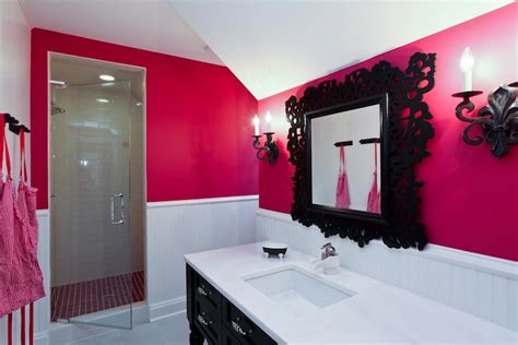 The wallpaper prints on this contemporary bedroom is classic and rather beautiful. Pink and Black Bathroom - Contemporary - bathroom - Refind