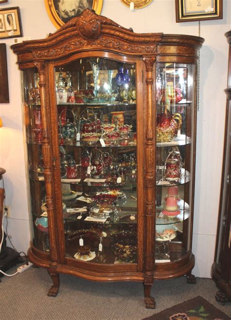 See more of the old curio cabinet on facebook. Bargain John's Antiques | Antique Large Oak Curved Glass ...
