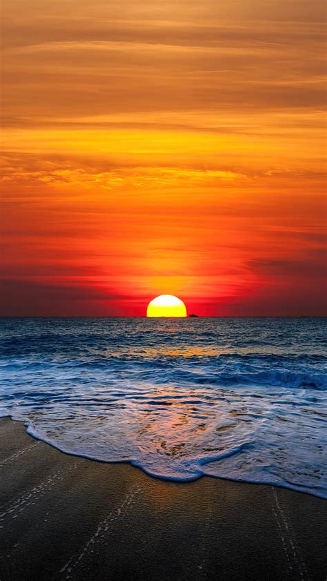 Sunset Beach Sea Scenery Horizon Pc Desktop 4k Wallpaper