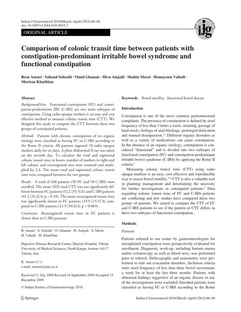 Pdf Comparison Of Colonic Transit Time Between Patients With