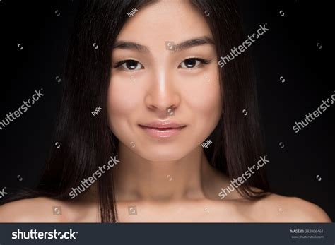 Closeup Portrait Naked Asian Woman Smiling Stock Photo