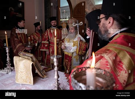 Greek Orthodox Patriarch Of Jerusalem Theophilos Iii Praying At The