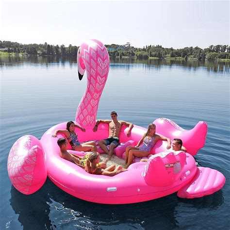 2018 New Summer 6 Person Huge Inflatable Pool Float Giant Floating Flamingo Swimming Pool Island