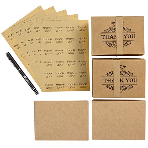 Buy Thank You Notes Cards With Brown Kraft Envelopes Stickers