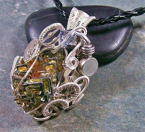 Bright Silver Steampunk Bismuth Crystal Pendant Jewelry By Heather
